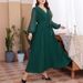 Elegant Mesh Panel Maxi Dress For Women V-Neck Long Sleeve Plus Size Dress (0XL-4XL) | Breathable Polyester A-Line Dress For Work & Evening_ecoleips.com