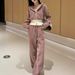 Korean Style Women's Hooded Sportswear Set Casual High Waist Wide Leg Pants Two Piece Outfit For Spring And Autumn_ecoleips.com