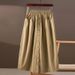 Women's Cotton A-Line Skirt Button down Elastic Waist Korean Style Casual Mid-Length Skirt_ecoleips.com