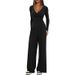Women's Clothing Women's Casual 2 Piece Set Cross Border Solid Color V Neck Long Sleeve Wide Leg Pants Sporty Matching Outfit_ecoleips.com