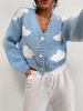 Women's Clothing Loose V Neck Cloud Drop Shoulder Knitted Cardigan Three Button Sweater Short Coat_ecoleips.com