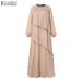 ZANZEA Patchwork Lantern Sleeve Abaya Robes Women Plisse Layered Elegant Maxi Dress Muslim Fashion Islamic Hijab Pleated Dress_ecoleips.com
