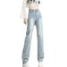 Light-colored Straight-leg Jeans Women, Summer 2025 New Style, Narrow Wide-leg Pants, High-waisted Loose-fit Pipe Pants_ecoleips.com