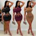 Women's Fashion Two-Piece Set Sexy Off-Shoulder Top With Eyelet Detail & Mini Skirt Casual Outfit For Daily Wear_ecoleips.com