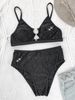 High-Waist Bikini Set – Glamorous Metallic Ring & Sequin Swimwear For Women High-Waist Magic Wire-Free Comfort_ecoleips.com