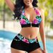 Women's Clothing Women's Two Piece Swimsuit Bikini High Waist Floral Boxer Shorts Halter Neck Swimsuit Bikini_ecoleips.com