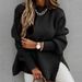 Casual Semi-Turtleneck, Simple Long Sleeves, Chunky Needles, Hand Ties, Side Slit Knitted Sweaters, Blouses_ecoleips.com
