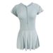 Modest Light Gray Short Sleeve One Piece Swimsuit With Zipper Front Flared Skirt Bottom Athletic Swimwear For Beach Pool_ecoleips.com