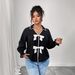 Women's Clothing Plus Size Clothes "Elegant Polo-Collar Short Jacket With Bow Detail – Classic Black Blazer For Women, Plus Size Friendly"_ecoleips.com