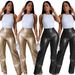 New Product Fashion European-USA Style (Black/Gold) Women High Waist Embossing Personalized Crocodile Pattern Sexy Tight Leather Pants_ecoleips.com