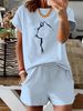 Women’s 2 Piece Outfit Set – Oversized Graphic T-Shirt And Biker Shorts Matching Set, Casual Summer Lounge Tracksuit For Daily Wear-301_ecoleips.com