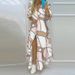 Women's Temperament Printed Shirt Dress Single Breasted Slit Long Skirt Spring Wear Regular Fit Autumn_ecoleips.com
