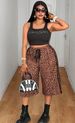 Curvy Women Multi Tone Leopard Print Capri Wide Leg Pants, Elastic Waist Side Contrast Tape Bow Casual Spring Summer Trousers_ecoleips.com