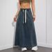 Women's Elastic Waist Drawstring Full Skirt Denim Skirt Design Oriented Source_ecoleips.com