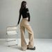 Khaki Large-pocket Workwear Jeans Women, Autumn And Winter, Loose, Floor-length, Casual, Stretchy Flared Pants,_ecoleips.com