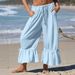 Women's Linen Wide Leg Pants Casual Cropped Pleated Drawstring Loose Fit With Pockets_ecoleips.com
