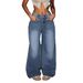 Women's Raw Edge Design Loose Wide Leg Jeans Denim Pants Casual Trousers_ecoleips.com