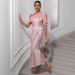 European And American New Women's Dress One Shoulder Chiffon Splicing Sequin Long Dress Party Dress_ecoleips.com