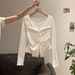 ng2510292 Women's Long-sleeve T-shirt With Unique Ruffled Collar, Two-piece Design, Single-breasted Top Early Autumn Wear,_ecoleips.com