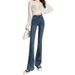 Women's Clothing Slimming Stretch Denim Jeans Slightly Flared Short Blue Gray Straight Leg Pants For Height Enhancement Autumn Winter Style_ecoleips.com