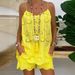 Women's temperament elegant sleeveless drawstring ruffled hollow camisole shorts suit_ecoleips.com