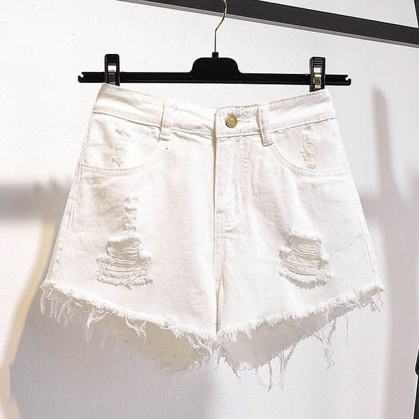 2025s Plus Size Denim Frayed Shorts For Women Summer High Waist Fat MM 100kg Loose Slimming Ripped Wide Leg Student A-line Hot_ecoleips.com