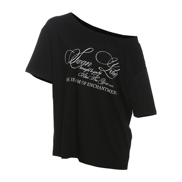 Summer New Women's American Street Style Letter Print Top off Shoulder Short Sleeve Loose T-Shirt 2026_ecoleips.com