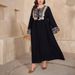 Ethnic Embroidered Maxi Dress With Sequins - Long Sleeve A-Line Dress For Women, Boho Travel Dress (0XL-4XL, Black)_ecoleips.com