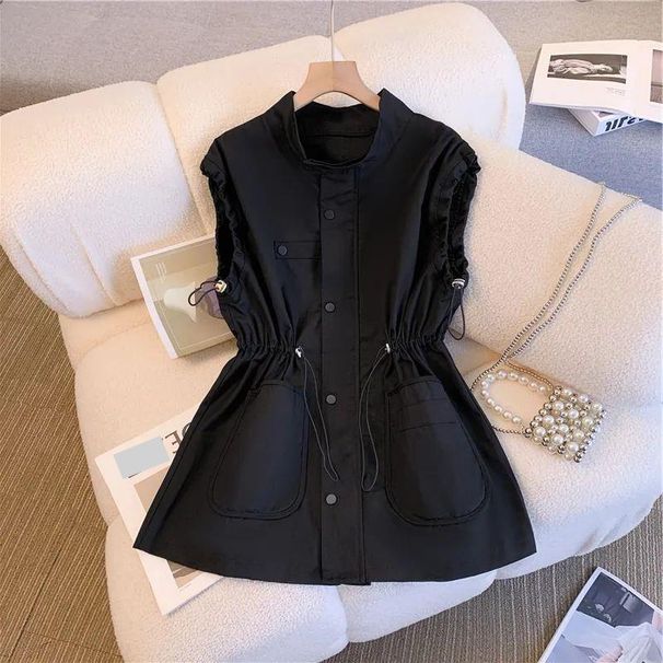 Women's Clothing casual loose patchwork pockets mid-length workwear vest jacket 2023 autumn and winter_ecoleips.com