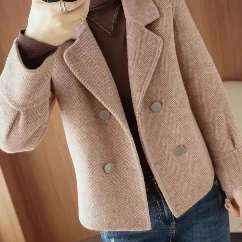 "Double-Faced Wool Blazer For Women – Petite Cropped Jacket With Long Sleeves, Autumn/Winter Tweed Coat In Timeless Style"_ecoleips.com