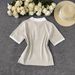 Women's Contrast Trim Short Sleeve Knit Polo Shirt, Half Zip Pocket Design Slim Fit Casual Top, Elegant Lightweight Summer Blouse For Daily Wear, Stre_ecoleips.com