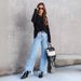 2023 Summer New European And American Washed High-Waisted Denim Fashion Casual Tassel Pants For Women Slimming_ecoleips.com