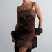 Lace & Satin Camisole Dress – Sexy Floral Slip Dress For Women – Stretch Polyester – Coffee/Beige (S/M/L)_ecoleips.com