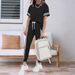 Women's Casual Two-Piece Set: Short Sleeve Tee With Stripe Accents & Drawstring Jogger Pants, Relaxed Fit Loungewear Outfit_ecoleips.com