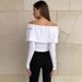 Sweet And Cool off Shoulder White Ribbed Knit Printed Slim Fit Long Sleeve Women's Top for Wholesale New Cross Border Export Product_ecoleips.com