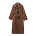Aria Basics Aria Basics European And American Foreign Trade Autumn Winter New Style Retro Brown Long Trench Coat For Women Loose Casual Elegant_ecoleips.com