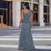 Women's Clothing Sequined Off Shoulder Backless Sleeveless Long Ball Sequined Silver Swing Dress Evening Gown_ecoleips.com