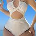 Elegant One-Piece Swimsuit With Crisscross Back & Gold Accents – Slimming High-Cut Design | Adjustable Straps & Built-in Bra (Quick-Dry Polyester)_ecoleips.com