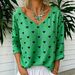 Women's Casual Loose Long Sleeve Top Heart Print V Neck Fashion Cotton Linen Blend For Spring Autumn_ecoleips.com