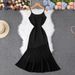 Women's Clothing Suspender Skirt High Grade Sense Of Slim Fit Does Not Show Cross Waist Temperament Knitted Splicing Perspective Fishtail Long Skirt_ecoleips.com