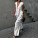 Women's Clothing Women's Cotton V Neck Sleeveless Top Vest Pants Set Solid Color Elegant Commuting Style For Formal & Casual For Women_ecoleips.com