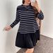 Plus Size Casual Dress With Stripe Contrast Long Sleeve Round Neck Midi Dress For Women_ecoleips.com