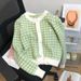 Soft Pink Checkered Knit Cardigan For Women - Cozy Short Sleeve Open Front Sweater, Lightweight & Stylish_ecoleips.com