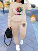 Women's Autumn And Winter Hip-hop Casual Street Rose Pattern Printed Round Neck Sports Shirt+sports Pants Set-537_ecoleips.com