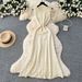 French Style Beaded Maxi Dress round Neck Sleeveless Slimming A-Line Knit High End Dress_ecoleips.com