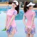 Women's Conservative Two Piece Swimsuit Tummy Concealing Slimming Angle Skirt Sporty Korean Style Hot Spring Swimwear_ecoleips.com