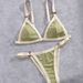 Contrast Trim Ribbed Triangle Bikini Two Piece High Cut Beach Swimwear With Tortoise Ring Details_ecoleips.com