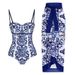 Elegant Black & White Contrast V-Neck Halter One-Piece Swimsuit With Floral Accents For Women Premium Nylon_ecoleips.com