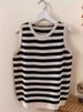 K Strap Vest Women's Loose Spring Round Neck Knitted Sweater Striped Versatile Casual Sleeveless Top_ecoleips.com