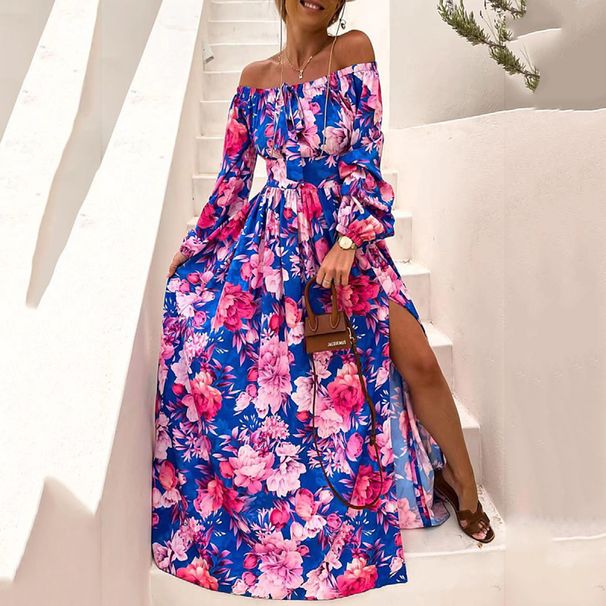 Women's Clothing Summer Newholiday Style One Shoulder Large Swing Skirt Sexy Printed Dress_ecoleips.com